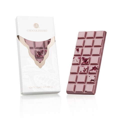 ruby chocolate, řůžová čokoláda, luxusní růžová čokoláda exkluzivní dárek, rubínová čokoláda