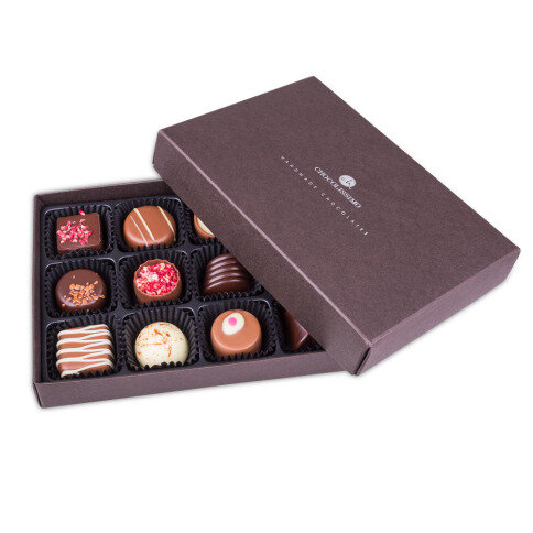 Belgické pralinky, čokoládové pralinky, dárkové balení pralinek, pralinková kolekce, firmenní dárky s personalizací, firemní čokoládky s logem